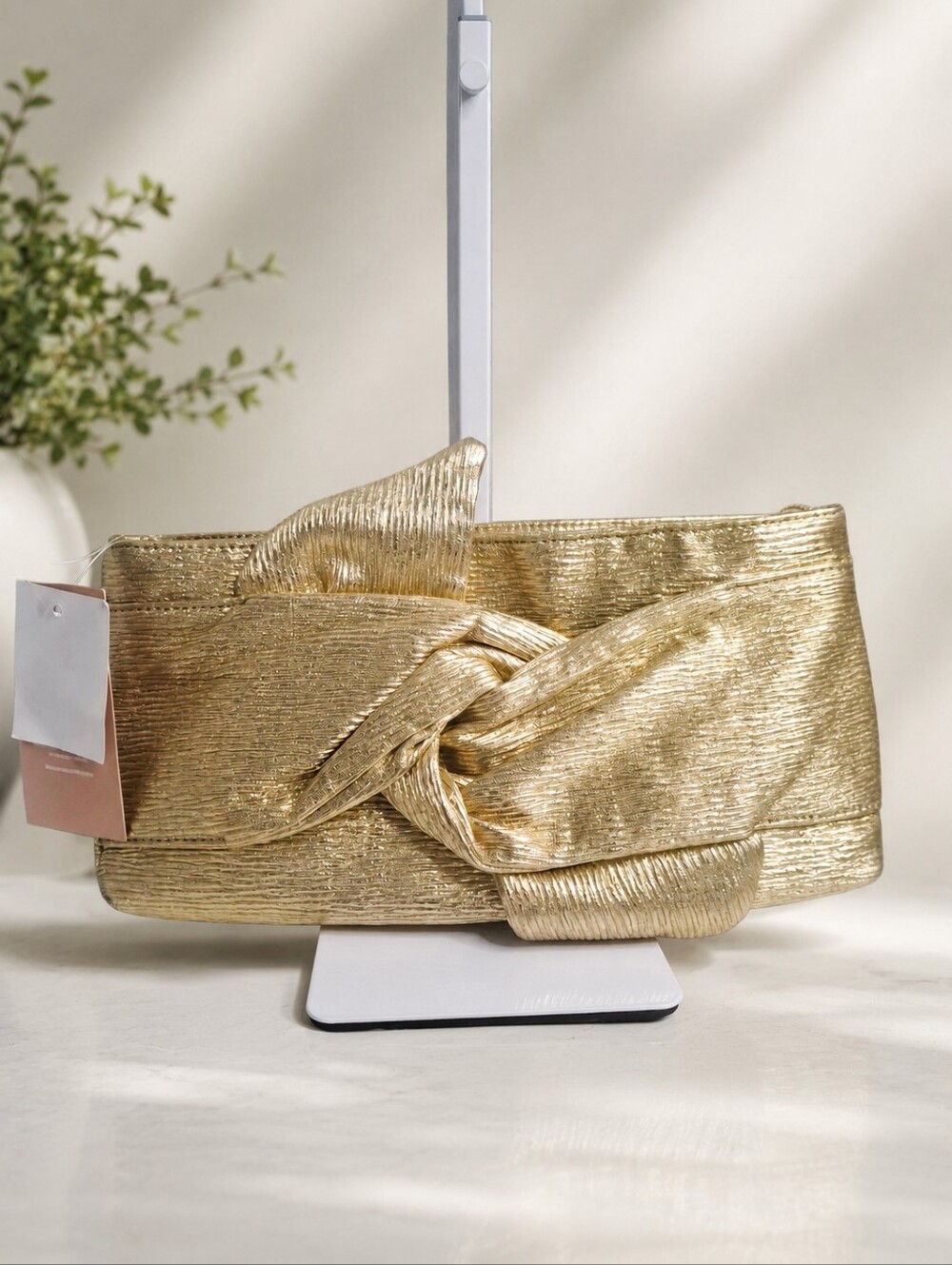 JustFab Metallic Gold Oversized Bow Clutch NWT Evening Bag